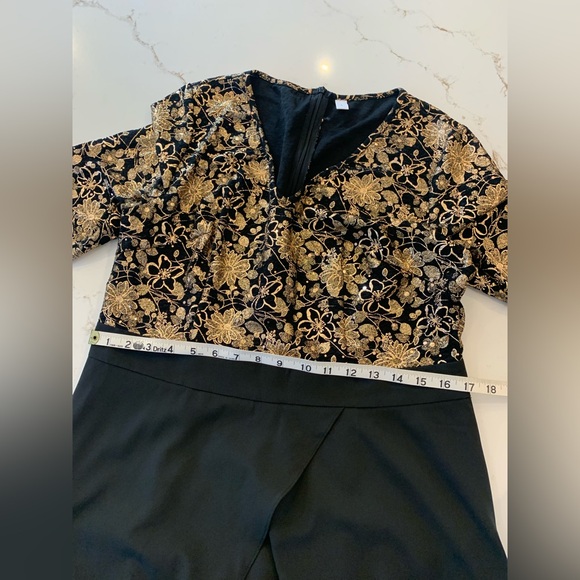 Jumpsuit  Long Split Pants Cocktail Gold Black Sparkle Jumpsuit Size Large NWOT - Picture 7 of 12